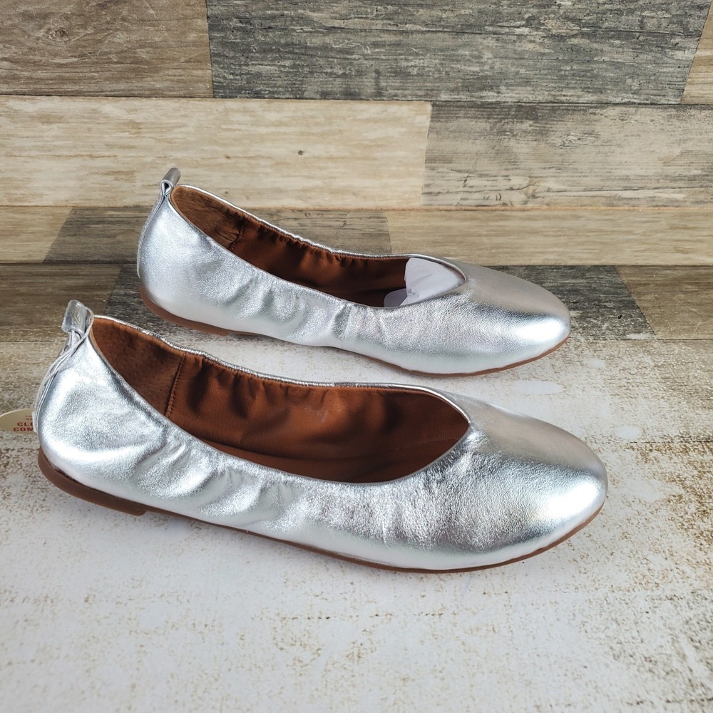 Lucky Brand Emmie Lou Womens Ballet Flats Sz 7 M Silver Metallic Leather Slip On